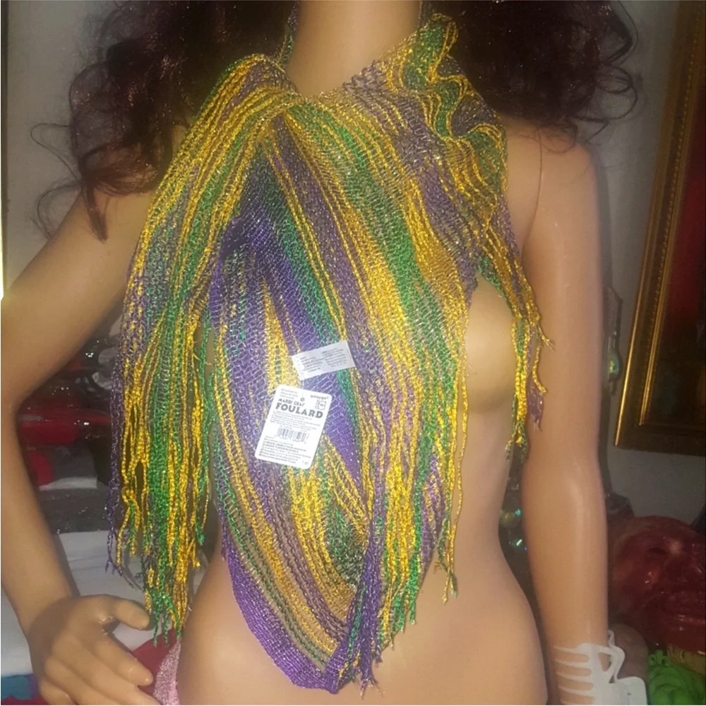 3pc Mardi Gras Vibrant Party Fan and Headband & SCARF set new